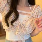 Strappy Top / Short-sleeve Floral Print T-shirt
