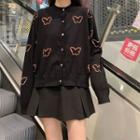 Butterfly Printed Long-sleeve Knit Cardigan As Shown In Figure - One Size