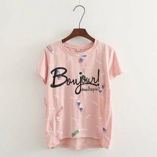 Short-sleeve Dotted Lettering T-shirt