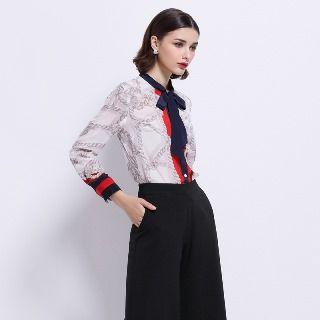 Tie-neck Printed Silk Blouse