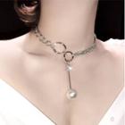 Faux Pearl Pendant Asymmetric Choker Silver - One Size