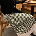 Lace Hem Check Midi Skirt