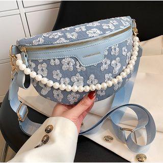Floral Faux Pearl Chain Sling Bag