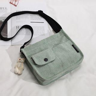 Bear Charm Corduroy Crossbody Bag