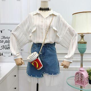 Loose-fit Dolman-sleeved Striped Blouse