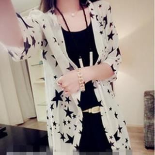 Open-front Star Print Chiffon Jacket