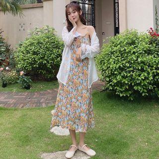 Light Jacket / Spaghetti Strap Floral Dress