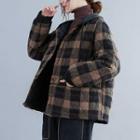 Plaid Quilted Button-up Hooded Coat