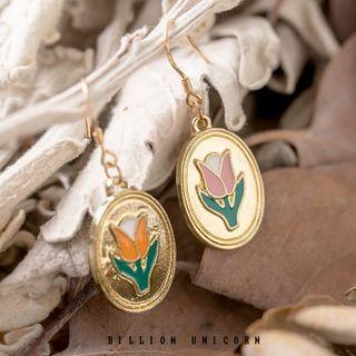 Floral Disc Drop Ear Stud / Clip-on Earring