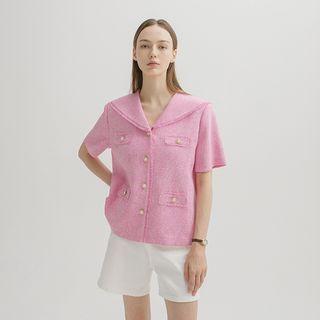 Sailor-collar Fringe-trim Tweed Jacket