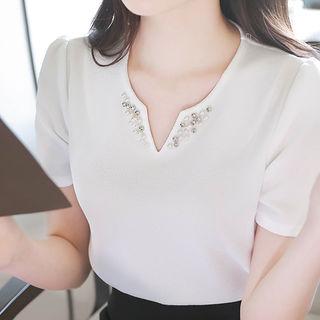 Cutout-neckline Embellished Top