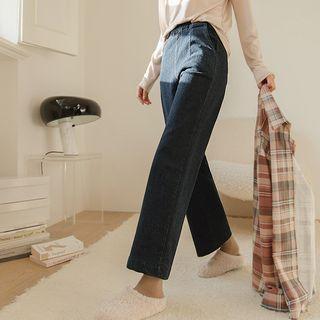 Band-waist Pintuck Wide-leg Jeans