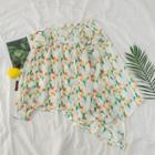 Floral Patterned Chiffon Top / Asymmetric Floral Chiffon Midi Skirt
