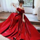 Off-shoulder Ruffled A-line Evening Gown