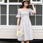 Plaid Off-shoulder A-line Dress As Shown In Figure - One Size