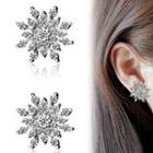 Rhinestone Snowflake Stud Earring E751-1 - 1 Pair - Silver - One Size