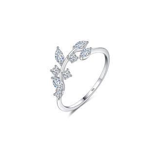 925 Sterling Silver Fashion And Elegant Leaf Adjustable Open Ring With Cubic Zirconia  - One Size