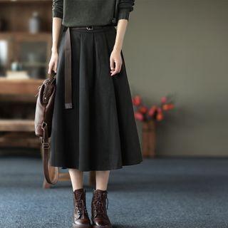 Set: Plain Midi A-line Skirt + Belt