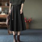 Set: Plain Midi A-line Skirt + Belt