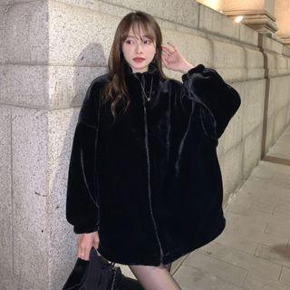 Fluffy Zip Jacket Black - One Size