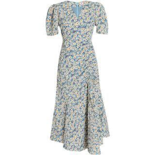 Short-sleeve V-neck Floral Print Midi Mermaid Dress