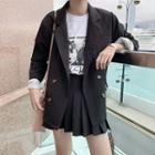 Plain Double-breasted Long-sleeve Blazer + Skirt