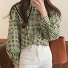 Contrast Color Plaid Long-sleeve Blouse