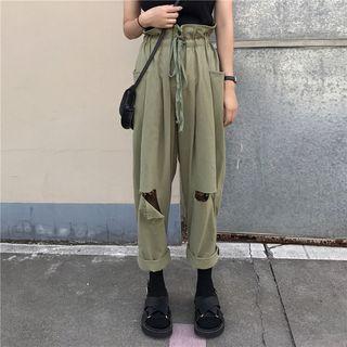 Plain Ripped Straight Cut Pants