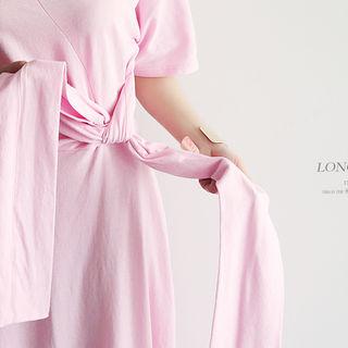 Short-sleeve Knot-front Maxi T-shirt Dress