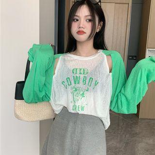 Long-sleeve Cutout Printed Raglan T-shirt