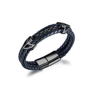 Fashion Personality Plated Black Anchor 316l Stainless Steel Leather Long Bracelet Black - One Size