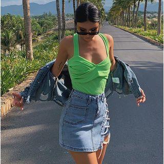 Cross-strap Plain Crop Top