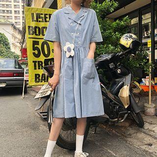 Short-seleve Double-breasted Shirtdress
