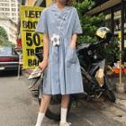 Short-seleve Double-breasted Shirtdress