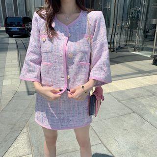 Contrast Trim Tweed Jacket / High-waist Tweed Skirt
