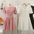 Heart-button Puff-sleeve Mini Dress