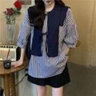 Set: Elbow Sleeve Loose Blouse + Vest