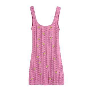 Floral Embroidered Knit Mini Sheath Tank Dress