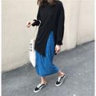 Long Sleeve Plain Tee / Pleated Skirt