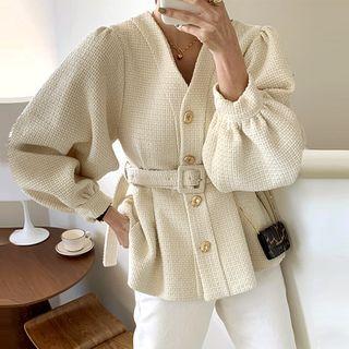 Puff-sleeve Belted Jacket Off-white - One Size