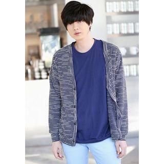 V-neck Stripe-patterned Cardigan