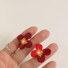 Flower Plastic Earring 1 Pair - 925 Silver Stud Earrings - Red - One Size