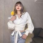 Puff-sleeve Tie-front Sweater