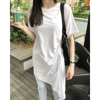 Drawcord Diagonal-hem Long T-shirt
