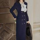 Long-sleeve V-neck Single-breasted Dress
