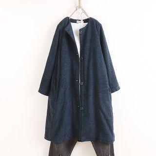 Round-neck Plain Woolen Coat Blue - One Size