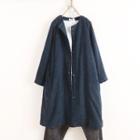 Round-neck Plain Woolen Coat Blue - One Size