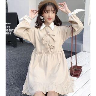 Mesh Panel Long-sleeve Collared Dress