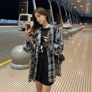 Plaid Short-sleeve T-shirt Dress / Plaid Shirt