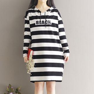 Long-sleeve Striped Hooded T-shirt Dress